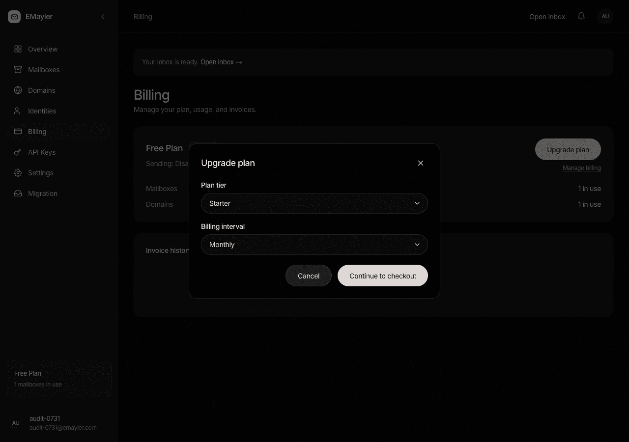 The upgrade dialog