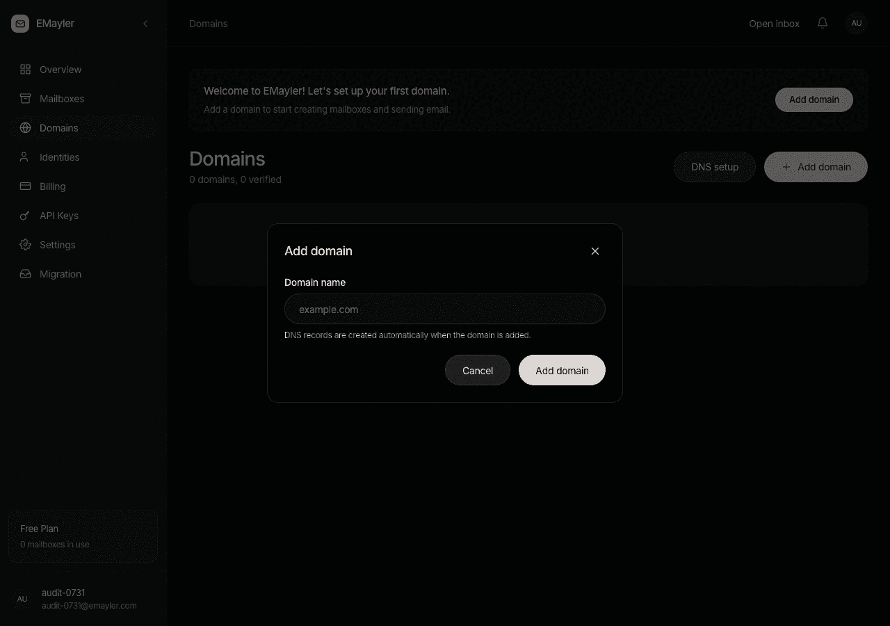 Add domain modal